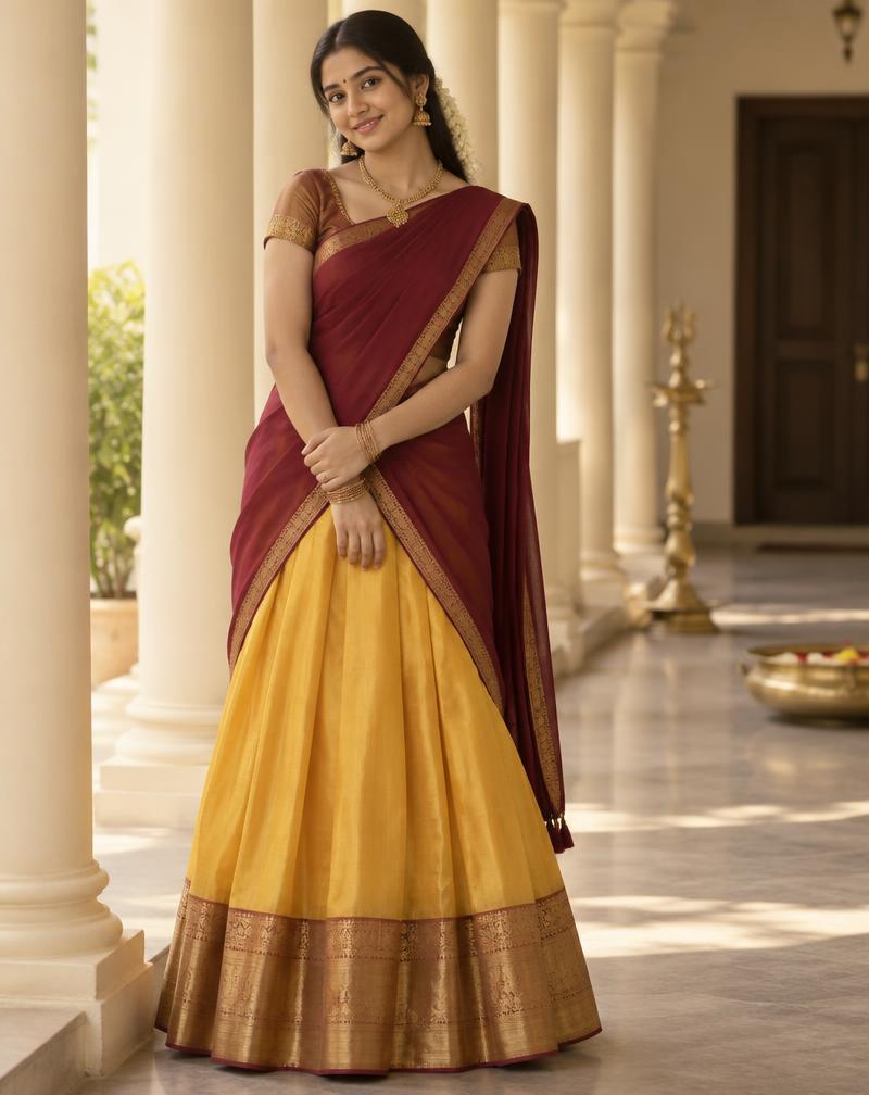Young woman in a silk half saree